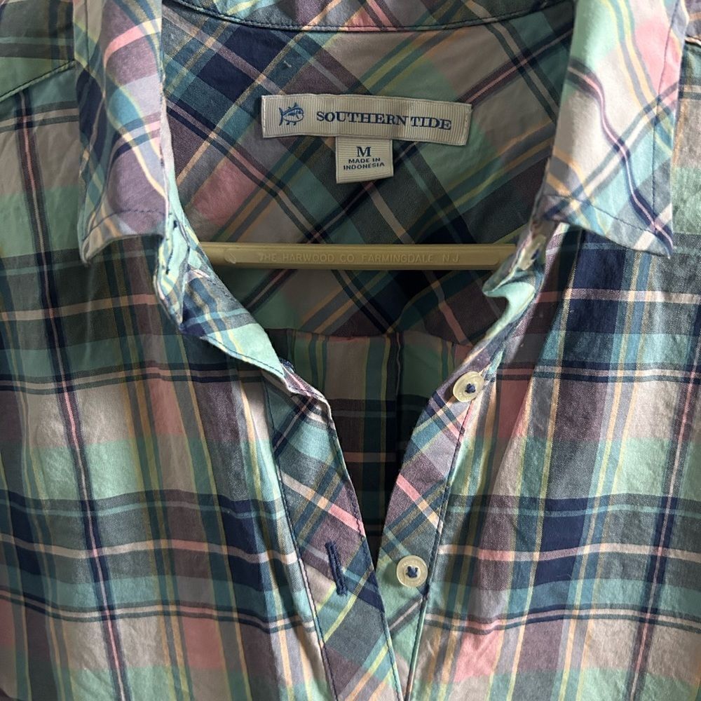 Southern Tide Plaid 100% Cotton 3/4 Button Down Shirt - Picture 3 of 7